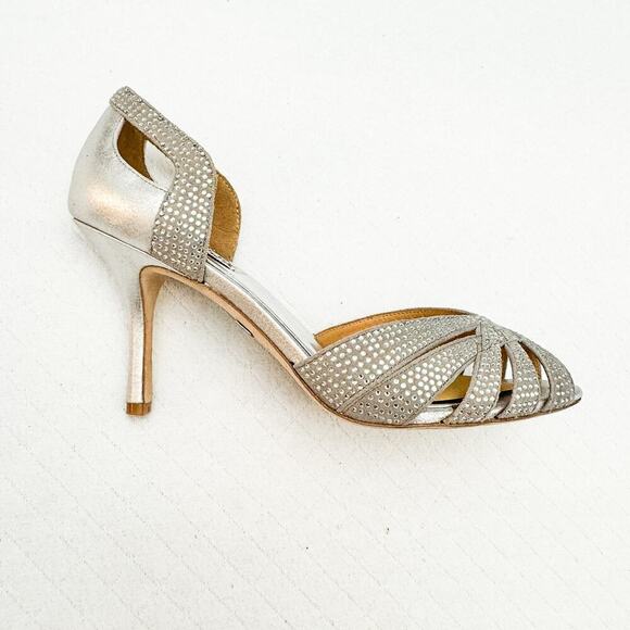 Badgley Mischka Silver Open Toe Sandal Silver Studded Size 7.5 - Picture 6 of 6
